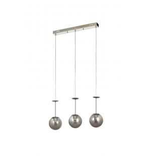 Avizemoda Pinza 3 lü Yemek Masası Üstü Füme Camlı Modern Sarkıt Avize - (Krom Kaplama)