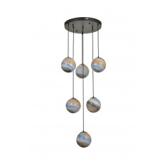 Avizemoda Galaksi 6 lı Uzay Desen Camlı Salon Oturma Odası Modern Sarkıt Avize - (Siyah Kasa)