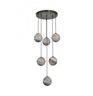 Avizemoda Galaksi 6 lı Uzay Desen Camlı Salon Oturma Odası Modern Sarkıt Avize - (Siyah Kasa)