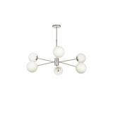 Avizemoda Pinza 6 lı Beyaz Camlı Salon Oturma Odası Modern Kollu Avize - (Krom Kaplama)