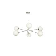 Avizemoda Pinza 6 lı Beyaz Camlı Salon Oturma Odası Modern Kollu Avize - (Krom Kaplama)