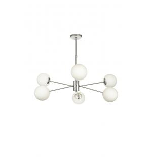 Avizemoda Pinza 6 lı Beyaz Camlı Salon Oturma Odası Modern Kollu Avize - (Krom Kaplama)