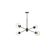 Avizemoda Pinza 4 lü Şeffaf Camlı Salon Oturma Odası Modern Kollu Avize - (Siyah)