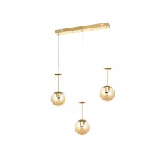 Avizemoda Pinza 3 lü Yemek Masası Üstü Bal Camlı Modern Sarkıt Avize - (Gold Kaplama)