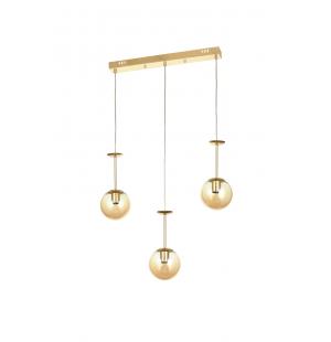 Avizemoda Pinza 3 lü Yemek Masası Üstü Bal Camlı Modern Sarkıt Avize - (Gold Kaplama)