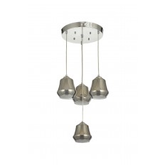 Avizemoda Venita 4 lü Füme+Beyaz Çift Camlı Salon Oturma Odası Modern Sarkıt Avize - (Krom Kaplama)