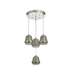 Avizemoda Venita 4 lü Füme+Beyaz Çift Camlı Salon Oturma Odası Modern Sarkıt Avize - (Krom Kaplama)