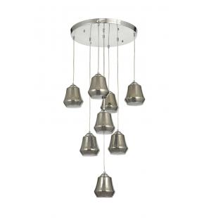 Avizemoda Venita 8 li Füme+Beyaz Çift Camlı Salon Oturma Odası Modern Sarkıt Avize - (Krom Kaplama)