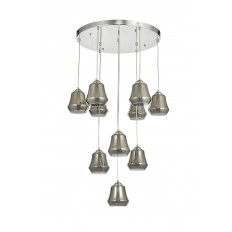 Avizemoda Venita 10 lu Füme+Beyaz Çift Camlı Salon Oturma Odası Modern Sarkıt Avize - (Krom Kaplama)