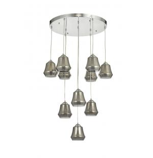 Avizemoda Venita 10 lu Füme+Beyaz Çift Camlı Salon Oturma Odası Modern Sarkıt Avize - (Krom Kaplama)