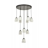 Avizemoda Venita 10 lu Şeffaf+Beyaz Çift Camlı Salon Oturma Odası Modern Sarkıt Avize - (Siyah Kasa)