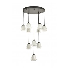 Avizemoda Venita 10 lu Şeffaf+Beyaz Çift Camlı Salon Oturma Odası Modern Sarkıt Avize - (Siyah Kasa)