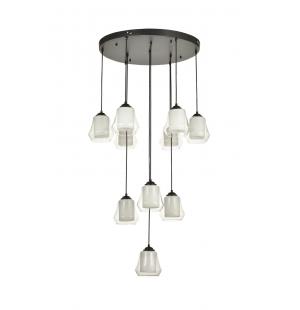 Avizemoda Venita 10 lu Şeffaf+Beyaz Çift Camlı Salon Oturma Odası Modern Sarkıt Avize - (Siyah Kasa)