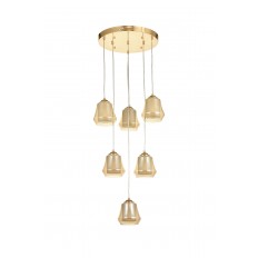 Avizemoda Venita 6 lı Bal+Beyaz Çift Camlı Salon Oturma Odası Modern Sarkıt Avize - (Gold Kaplama)