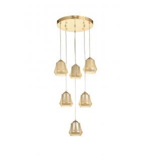 Avizemoda Venita 6 lı Bal+Beyaz Çift Camlı Salon Oturma Odası Modern Sarkıt Avize - (Gold Kaplama)