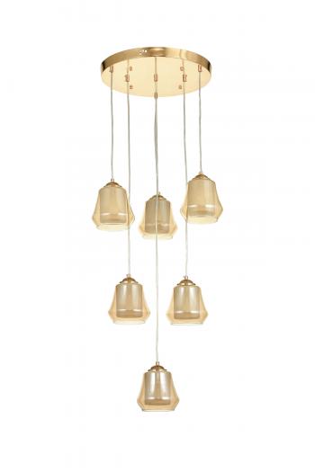 Avizemoda Venita 6 lı Bal+Beyaz Çift Camlı Salon Oturma Odası Modern Sarkıt Avize - (Gold Kaplama)