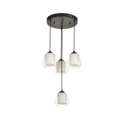 Avizemoda Venita 4 lü Şeffaf+Beyaz Çift Camlı Salon Oturma Odası Modern Sarkıt Avize - (Siyah Kasa)