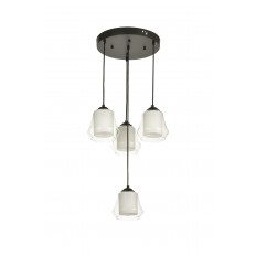 Avizemoda Venita 4 lü Şeffaf+Beyaz Çift Camlı Salon Oturma Odası Modern Sarkıt Avize - (Siyah Kasa)