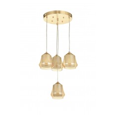 Avizemoda Venita 4 lü Bal+Beyaz Çift Camlı Salon Oturma Odası Modern Sarkıt Avize - (Gold Kaplama)