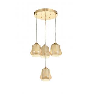 Avizemoda Venita 4 lü Bal+Beyaz Çift Camlı Salon Oturma Odası Modern Sarkıt Avize - (Gold Kaplama)