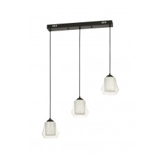 Avizemoda Venita 3 lü Yemek Masası Üstü Şeffaf+Beyaz Çift Camlı Modern Sarkıt Avize - (Siyah Kasa)