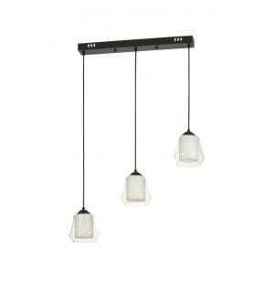 Avizemoda Venita 3 lü Yemek Masası Üstü Şeffaf+Beyaz Çift Camlı Modern Sarkıt Avize - (Siyah Kasa)