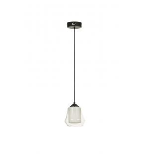 Avizemoda Venita Tekli Şeffaf+Beyaz Çift Camlı Salon Oturma Odası Modern Sarkıt Avize - (Siyah Kasa)