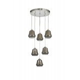 Avizemoda Venita 6 lı Füme+Beyaz Çift Camlı Salon Oturma Odası Modern Sarkıt Avize - (Krom Kaplama)