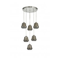 Avizemoda Venita 6 lı Füme+Beyaz Çift Camlı Salon Oturma Odası Modern Sarkıt Avize - (Krom Kaplama)