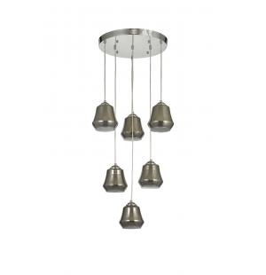 Avizemoda Venita 6 lı Füme+Beyaz Çift Camlı Salon Oturma Odası Modern Sarkıt Avize - (Krom Kaplama)