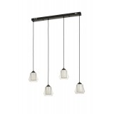 Avizemoda Venita 4 lü Yemek Masası Üstü Şeffaf+Beyaz Çift Camlı Modern Sarkıt Avize - (Siyah Kasa)