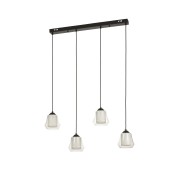 Avizemoda Venita 4 lü Yemek Masası Üstü Şeffaf+Beyaz Çift Camlı Modern Sarkıt Avize - (Siyah Kasa)