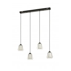 Avizemoda Venita 4 lü Yemek Masası Üstü Şeffaf+Beyaz Çift Camlı Modern Sarkıt Avize - (Siyah Kasa)