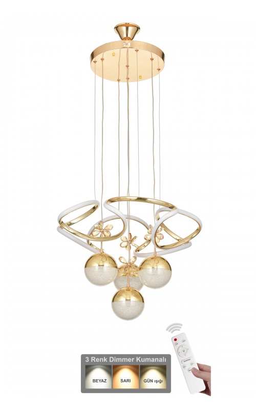 Avizemoda Helix 4'lü Power Ledli Dimmerli Kumandalı Modern Avize, 3 Renk: (Sarı-beyaz-gün Işığı )- Gold