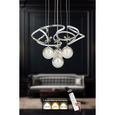 Avizemoda Helix 4'lü Power Ledli Dimmerli Kumandalı Modern Avize, 3 Renk: (sarı-beyaz-gün Işığı )- Krom