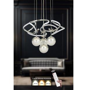 Avizemoda Helix 4'lü Power Ledli Dimmerli Kumandalı Modern Avize, 3 Renk: (sarı-beyaz-gün Işığı )- Krom