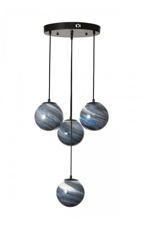 Avizemoda Galaksi 4 lü Gökyüzü Desen Camlı Salon Oturma Odası Modern Sarkıt Avize - (Siyah Kasa)