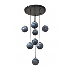 Avizemoda Galaksi 8 li Gökyüzü Desen Camlı Salon Oturma Odası Modern Sarkıt Avize - (Siyah Kasa)