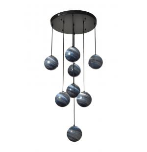 Avizemoda Galaksi 8 li Gökyüzü Desen Camlı Salon Oturma Odası Modern Sarkıt Avize - (Siyah Kasa)