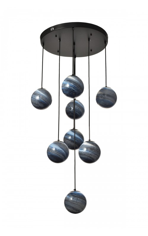 Avizemoda Galaksi 8 li Gökyüzü Desen Camlı Salon Oturma Odası Modern Sarkıt Avize - (Siyah Kasa)