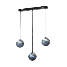 Avizemoda Galaksi 3 lü Yemek Masası Üstü Gökyüzü Desen Camlı Modern Sarkıt Avize - (Siyah Kasa)