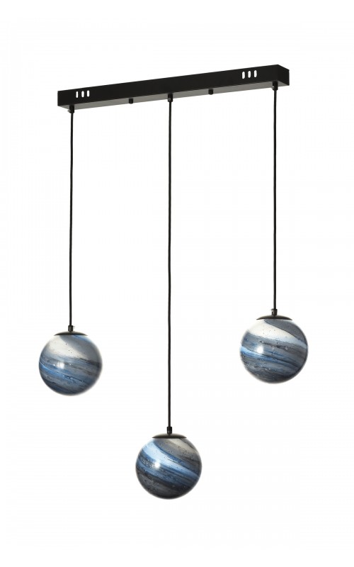 Avizemoda Galaksi 3 lü Yemek Masası Üstü Gökyüzü Desen Camlı Modern Sarkıt Avize - (Siyah Kasa)