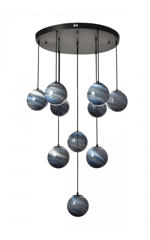 Avizemoda Galaksi 10 lu Gökyüzü Desen Camlı Salon Oturma Odası Modern Sarkıt Avize - (Siyah Kasa)