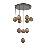 Avizemoda Galaksi 10 lu Toprak Desen Camlı Salon Oturma Odası Modern Sarkıt Avize - (Siyah Kasa)