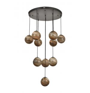 Avizemoda Galaksi 10 lu Toprak Desen Camlı Salon Oturma Odası Modern Sarkıt Avize - (Siyah Kasa)