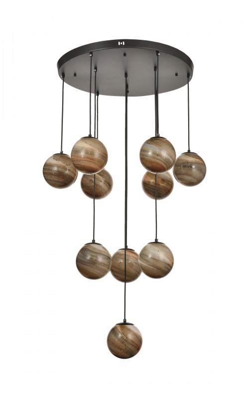 Avizemoda Galaksi 10 lu Toprak Desen Camlı Salon Oturma Odası Modern Sarkıt Avize - (Siyah Kasa)