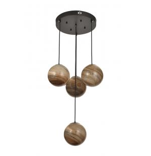 Avizemoda Galaksi 4 lü Toprak Desen Camlı Salon Oturma Odası Modern Sarkıt Avize - (Siyah Kasa)