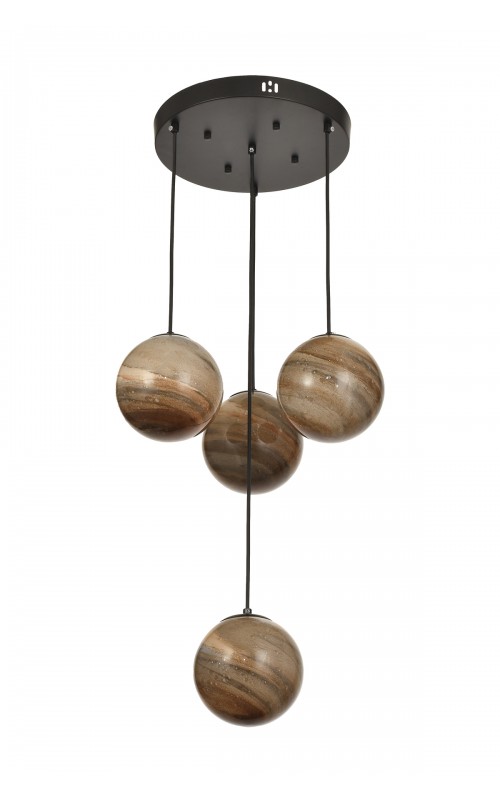 Avizemoda Galaksi 4 lü Toprak Desen Camlı Salon Oturma Odası Modern Sarkıt Avize - (Siyah Kasa)