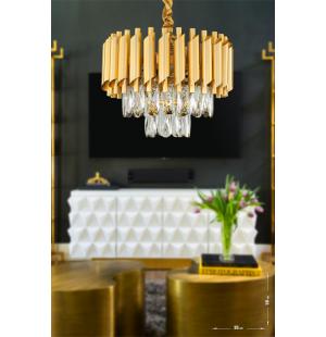 Avizemoda Palmira 35'lik Prizma Kesim Kristal Taşlı Lüks Avize - ( Sarı -yaldız )