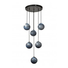 Avizemoda Galaksi 6 lı Gökyüzü Desen Camlı Salon Oturma Odası Modern Sarkıt Avize - (Siyah Kasa)